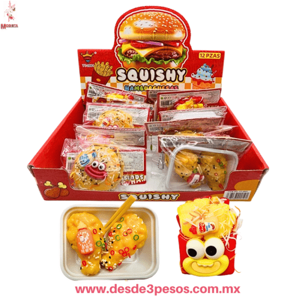 SQUISHY HAMBURGUESA DIVERTIDA - Antiestrés, 9cm,  caja con 12 pza. precio por 1pza. TT-2291