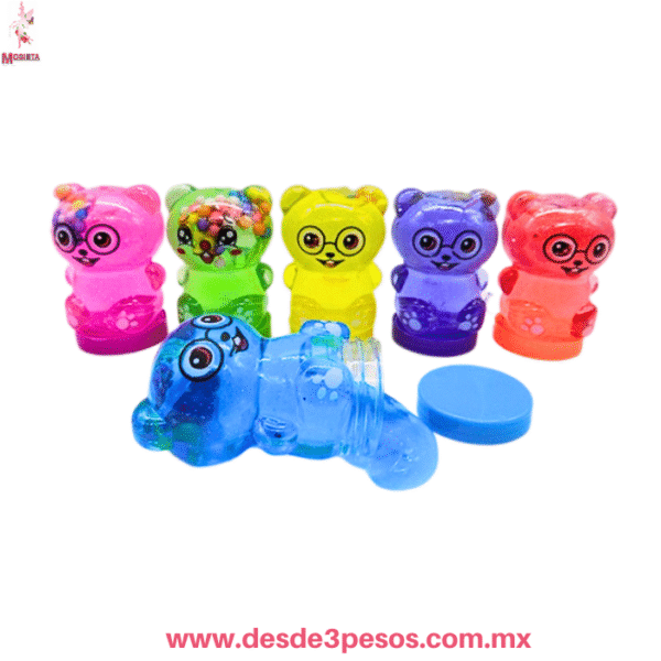 🐻Caja con 24 pza. Slime Oso Jelly con Lentes, 7cm - ¡Diversión Pegajosa Asegurada! 🎉 H-1789
