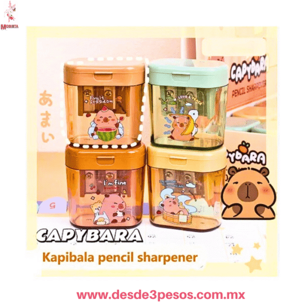 Caja con 24 Pzas de Sacapuntas Doble con Deposito decorado con Figura de Capibara 4 x 4.5 cm - Imagen 2