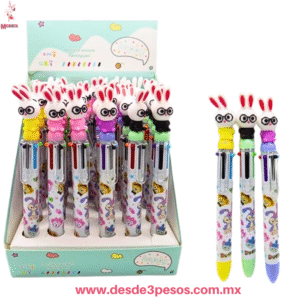 Pluma Multicolores Conejo Kawaii 6 en 1 con Lentes, 18 cm. YONG-421-2