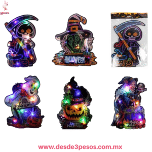 Figuras para colgar de Halloween unicel Diamantadas con luz multicolor 23 x 22 aprox. Pilas incluidas