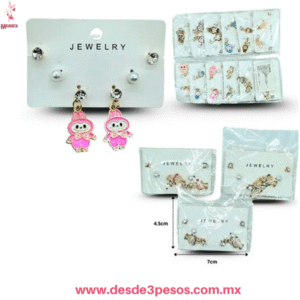 Paquete con 12  Bolsas con 3 Pares de Aretes de Acero Inoxidable en varios modelos