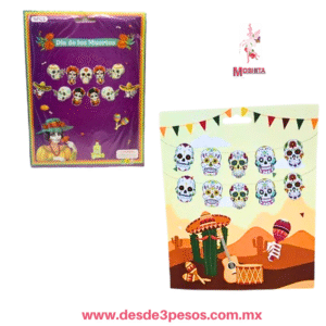 Banderin Calaveras Día de Muertos 18 x21cm.  Decoración 1.90 largo  HX-392