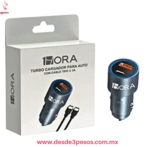 2 Pack  Turbo Doble Cargador Para Auto Usb Y Tipo C 7cm. Marca 1hora  Gris GAR241