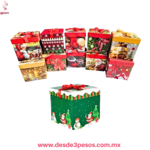 Caja de Regalo Navideña GRANDE  Decorada en varias figuras 22 x22 x 22 cm