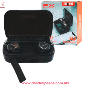 Auriculares Inalámbricos FXC M10 V5.3, con Estuche de Carga y Powers Bank 8 x 5 cm.