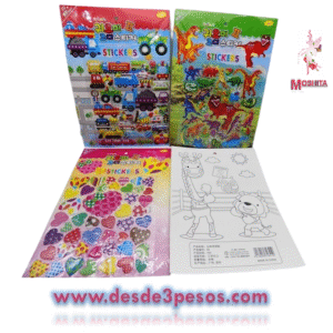 Hoja de STICKER 3 Modelos diferentes al reverso trae dibujo para colorear 32 x 22cm. 34pza. Aprox.