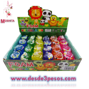 Slime caja con 24pza. Figura de león en colores con glitter 6.5 x 3.5cm