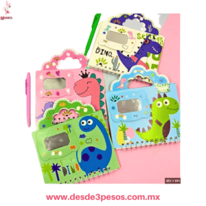 Mini Libreta Decorada de Raya con Doble Espiral, Espejo y Boligrafo incluido en forma de Bolsillo 40 hojas 14 x 13 cm