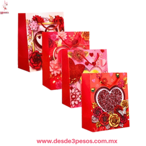 Bolsa para  Regalo 3D de San Valentin en Carton Duro decorada con diamantina  varios modelos  32 x 26 cm.