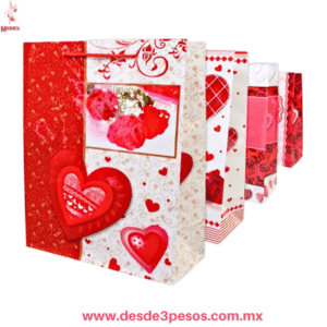 Bolsa para Regalo 3D de San Valentin en  Carton Duro decorada con diamantina varios modelos 40 x 31 cm.