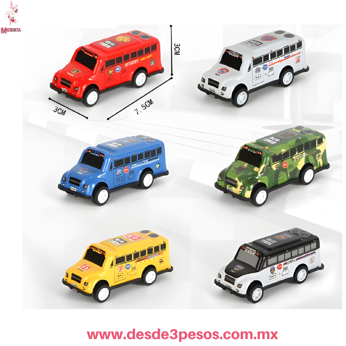 Bolsa con 6 Autobus de Traccion 7 x 3 cm en colores X-480-44 - Imagen 2