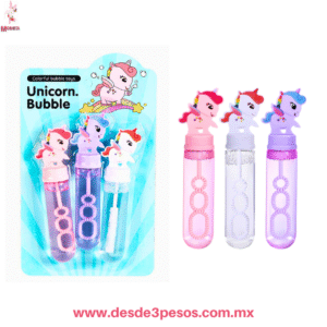 Blister de 3 burbujas de agua tapa figura de UNICORNIO 14cm De largo en color