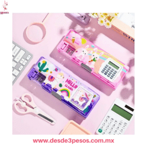 Estuche Escolar Multifuncional Macnetico con Calculadora y Sacapuntas 23 x 8 cm. Decorado