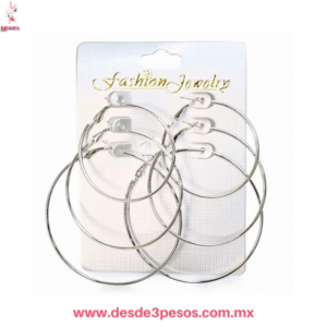 Blister  con 3 par de Arracadas  dorado y plateado 6.5, 6 y 4.5 cm de diametro XH050