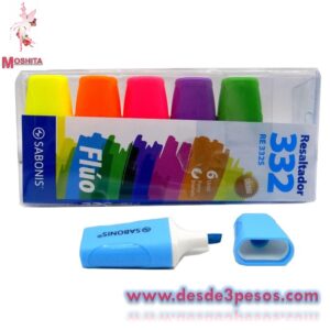 Marcador RESALTADOR punta biselada 6 tonos 6.5cm.