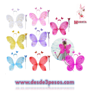 Alas de Mariposa con Varita y Deadema decorada en varios colores 45 x 40 cm.