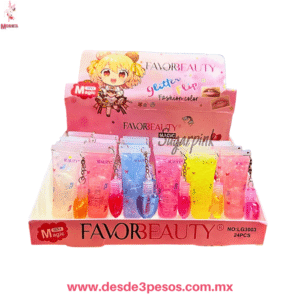 2 en 1 Lip Gloss con llaverito FAVOR BEAUTY  tonos magicos Frutales 15ml.