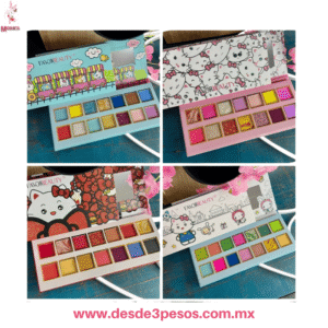 Sombras De Ojos Favor Beauty de Hello Kitty Multicolor 4 modelos diferentes con 14 tonos de sombra 20 x 8.5 cm.