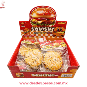Squishi Hamburguesa Blanda Decorada 11 cm. De diametro  caja con 12 pza. precio por 1 pza.