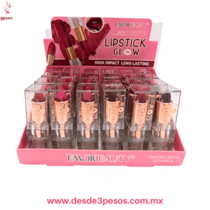 Caja con 24 Labiales FAVOR BEAUTY 6 Tonos Matte 7.5 x 2 cm.