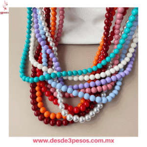 Juego de Collar con Perlas y Aretes en tonos brillosos  20 cm