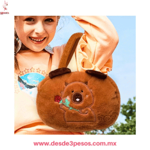 Bolsa De Mano Ovalada con Peluche en forma de Capibara 20 x 23 cm.