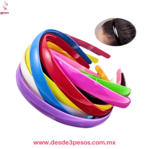 Bolsa con 12 Diademas de plÿstico en colores 2.5 cm de ancho