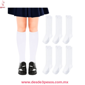 Calceta Escolar Blanca Nylon en talla 9- 12 largo 32 cm.