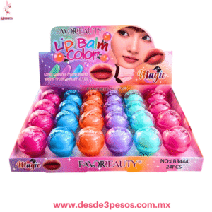 Caja con 24 Lip Balsamo FAVOR BEAUTY en forma de FOCO en colores 6 x 4 cm. LB3444