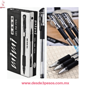 Caja con 12 Boligrafos tinta negra de Gel PUNTO FINO 14.5 x 1 cm Y-142