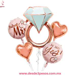 Paquete con 5 Globos en diferentes figuras 47 x 52 cm. Y 47 cm. Incluye popote para inflar