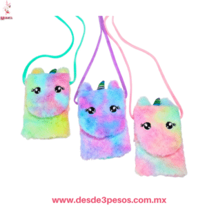 Bolsa de Peluche en forma De Unicornio  14.5 x 10.5 cm colores Arcoiris ZCY-91