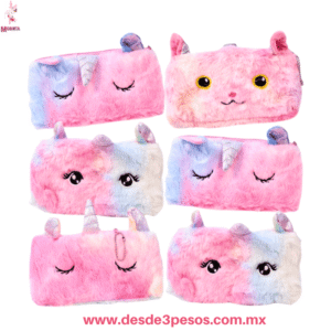 Lapicera de Peluche Unicornio colores Arcoiris 20 x 11 cm. ZCY-225