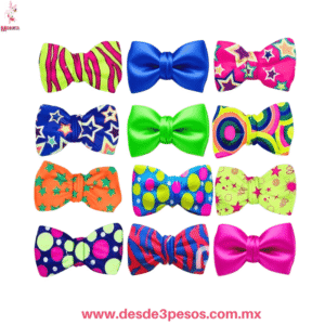 Paquete con 12 Corbata de plastico en forma de Moño en colores Neon 20 x 11 cm.