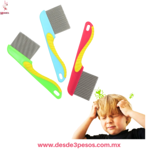 Peine piojero de metal con mango de plastico 15cm en varios colores