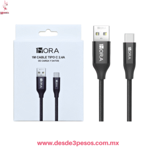 Cable USB-A a Tipo C , Carga Rápida 3A, 1. mts. Largo Marca 1hora CAB249