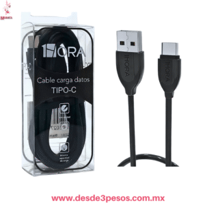 Cable de carga y datos USB entrada C marca 1Hora. 1 metro negro  CAB164