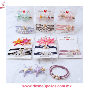 Blister de Par de ligas con Perlas y Pico de garza con figura Estrella de Mar Duo 6 x 3.5 cm. 5L-35