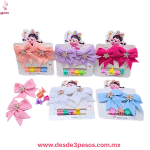 Blister con Mini Par de Picos de garza en forma de Moño en  Tela y 4 Mini Pinzas 5 y 1 cm. 5L-30