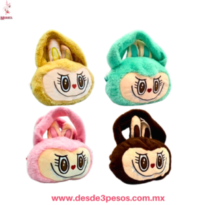 Bolso, Mochilita Labubu de Peluche con Cierre 13 x 21 cm. Correa ajustable