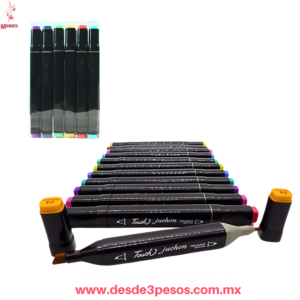 Caja con 12 Marcadores  Touch juchen Doble Punta delgada y gruesa YONG-078-12