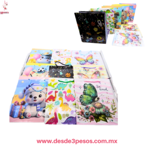 Paquete con 12 Bolsa de regalo Chica en papel delgado varios Diseños 22.5 x 19.5 cm. C-2-14