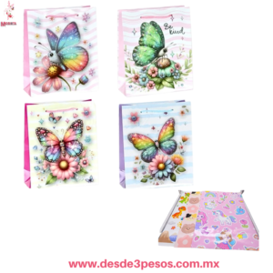 Paquete con 12 Bolsa de Regalo  Jumbo en  Papel delgado varios Diseños 34 x 46 cm. C-2-12