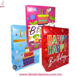 Bolsa de Regalo Grande  papel delgado HAPPY Birthday varias presentaciones 39 x 25cm.