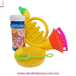 Burbujas de agua forma de Instrumento Musical contiene 1 bote de liquido y recipiente 16cm en colores