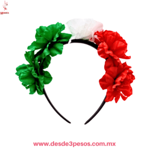 Diadema Tricolor forrada de terciopelo con 3 Flores 12 cm