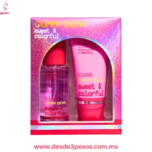 Juego de Perfume y Crema GUMMY BEAR aroma frutal fresa 80 ml. Y 75ml. Rojo