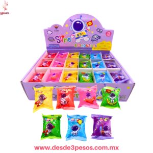 Caja con 72 Pzas de Mini Sobre de Slime Astronauta  con glitter 8 x 6 cm H-1843