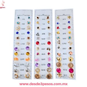Blíster con 12 par de Aretes diferentes modelos y tamaños 18 x 5.5 cm. MC24-D68